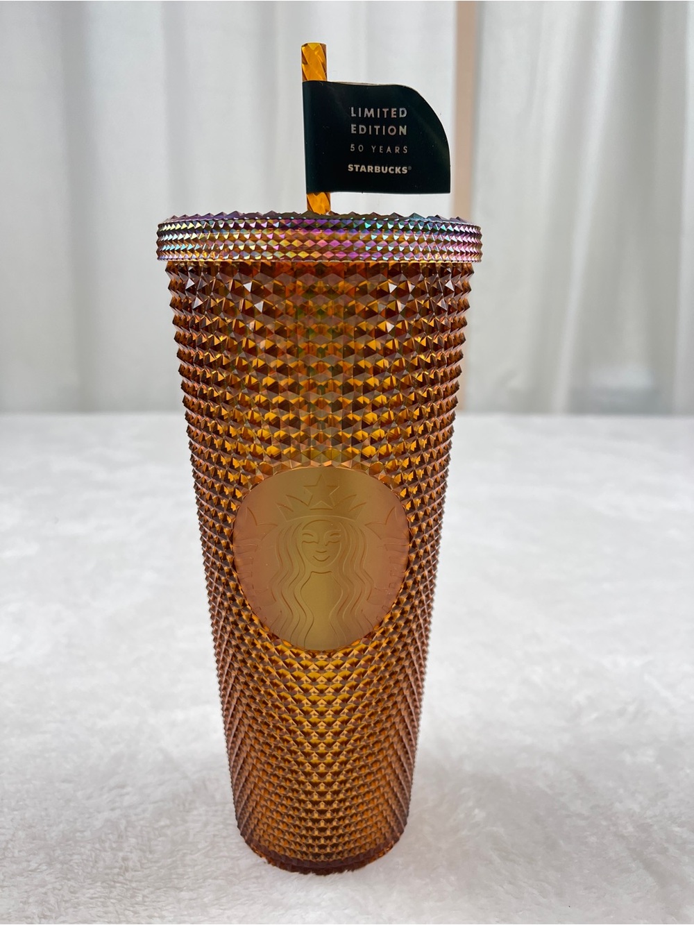 Starbucks 2021 50th Anniversary Honeycomb Gold Studded Cold Cup 24oz NEW